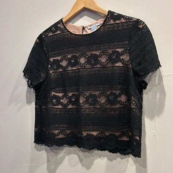 H&M top and skirt set, black lace with nude lining, top: M, bottom: S - Picture 2 of 8